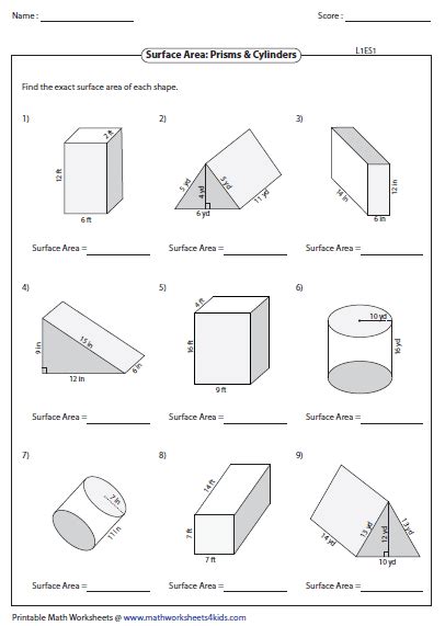 They are often included in textbooks and can also be found in math resources. . Surface area and volume worksheet pdf kuta